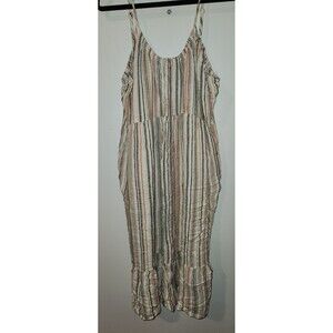 Womens Sz XL Boho Striped Linen Blend Midi Dress Sleeveless Flowy Summer Casual
